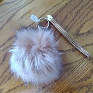 Potpourri Tan Brown Fuzzy Fur Rhinestone Keychain
